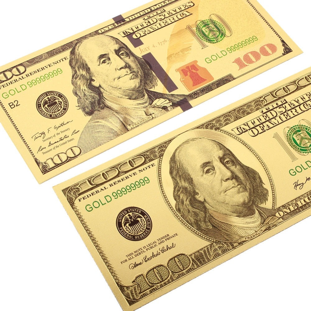 Gold Plated 2 Piece 100 Dollar Bill - Benjamin Set
