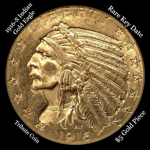 1916-S $5 GOLD Indian Half Eagle COIN
