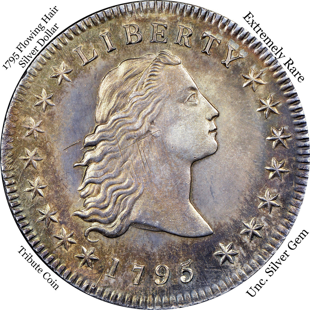 1795 Unc. Flowing Hair Dollar Heraldic Eagle Reverse Tribute Coin
