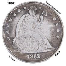 1862 Seated Liberty Dollar Silver Plated Copy Coin