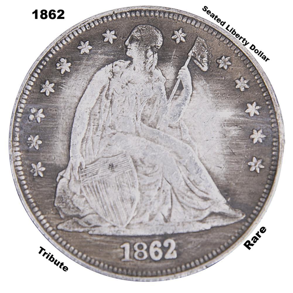 1862 Seated Liberty Dollar Silver Plated Copy Coin