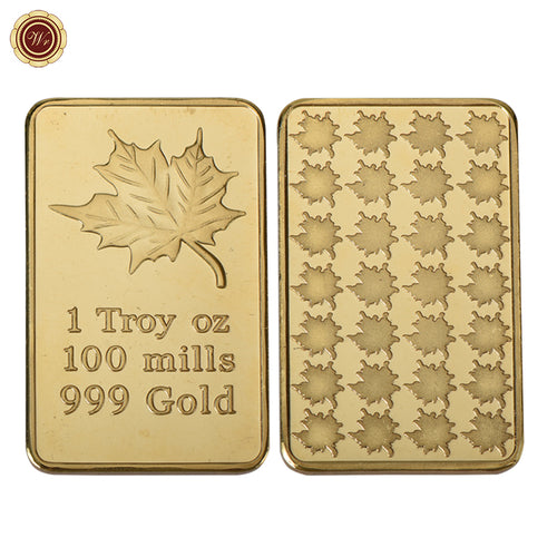 Canadian Maple Leaf Pure Gold Clad Bullion Bar With Plastic Case