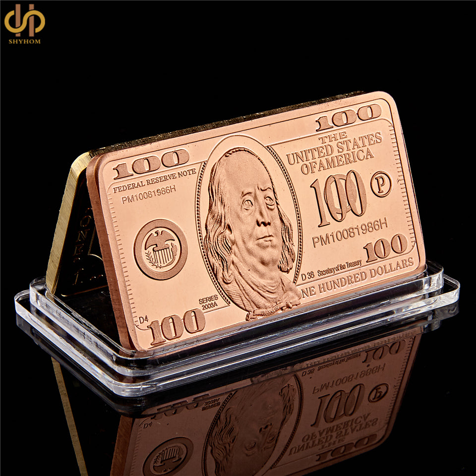 US Copper Plated Bar Franklin $100 Bill