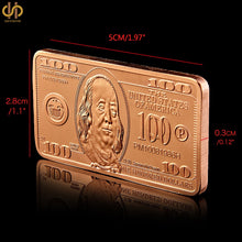 US Copper Plated Bar Franklin $100 Bill