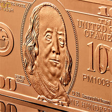 US Copper Plated Bar Franklin $100 Bill