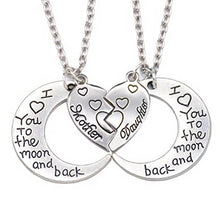 Mother Daughter Heart Silver Necklace "I Love You To The Moon and Back" (2 pcs 1 set) Special Offer
