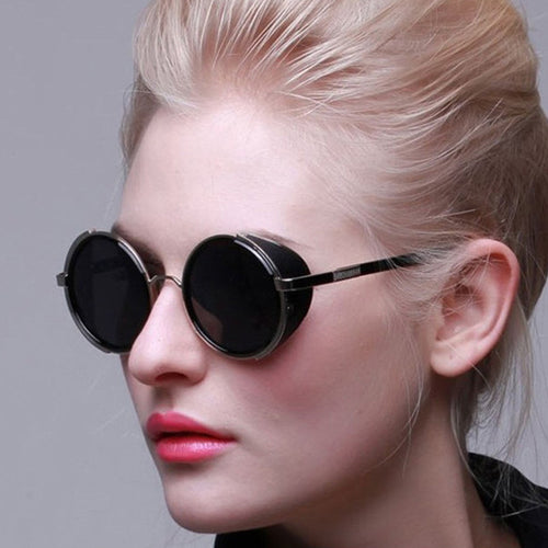 Steampunk Men's Vintage Round Sunglasses Men Women Brand Designer Retro Steam Punk Circle Mirror Sun Glasses CE UV400