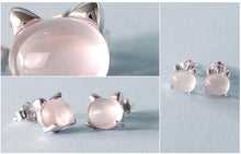 Pink Opal Cat Necklace and Earrings