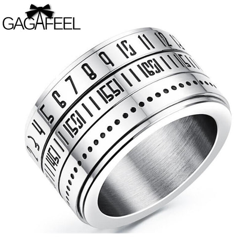 GAGAFEEL Men's Punk Stainless Steel Numerals Rotatable Ring