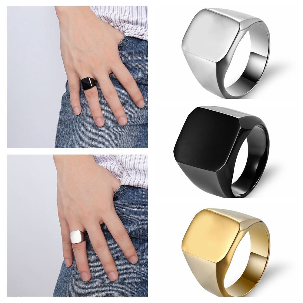 authority Thumb ring Steel plate plane ring New Solid Polished Stainless Steel Band Biker Men Signet Ring #45