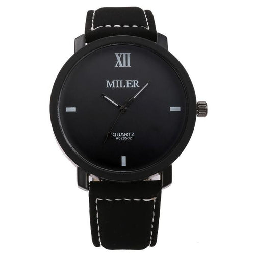 Men Simple Casual Roman Numerals Leather Strap Quartz Wrist Watch