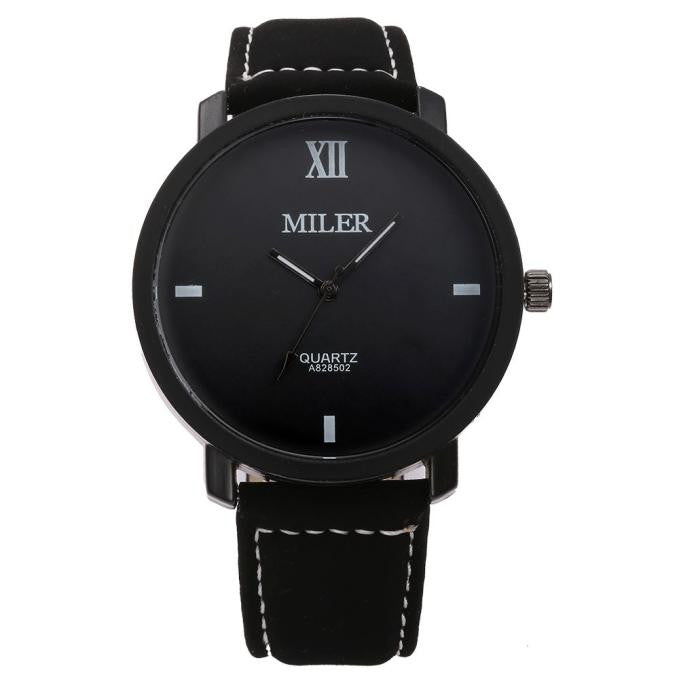 Men Simple Casual Roman Numerals Leather Strap Quartz Wrist Watch