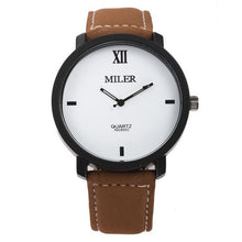 Men Simple Casual Roman Numerals Leather Strap Quartz Wrist Watch