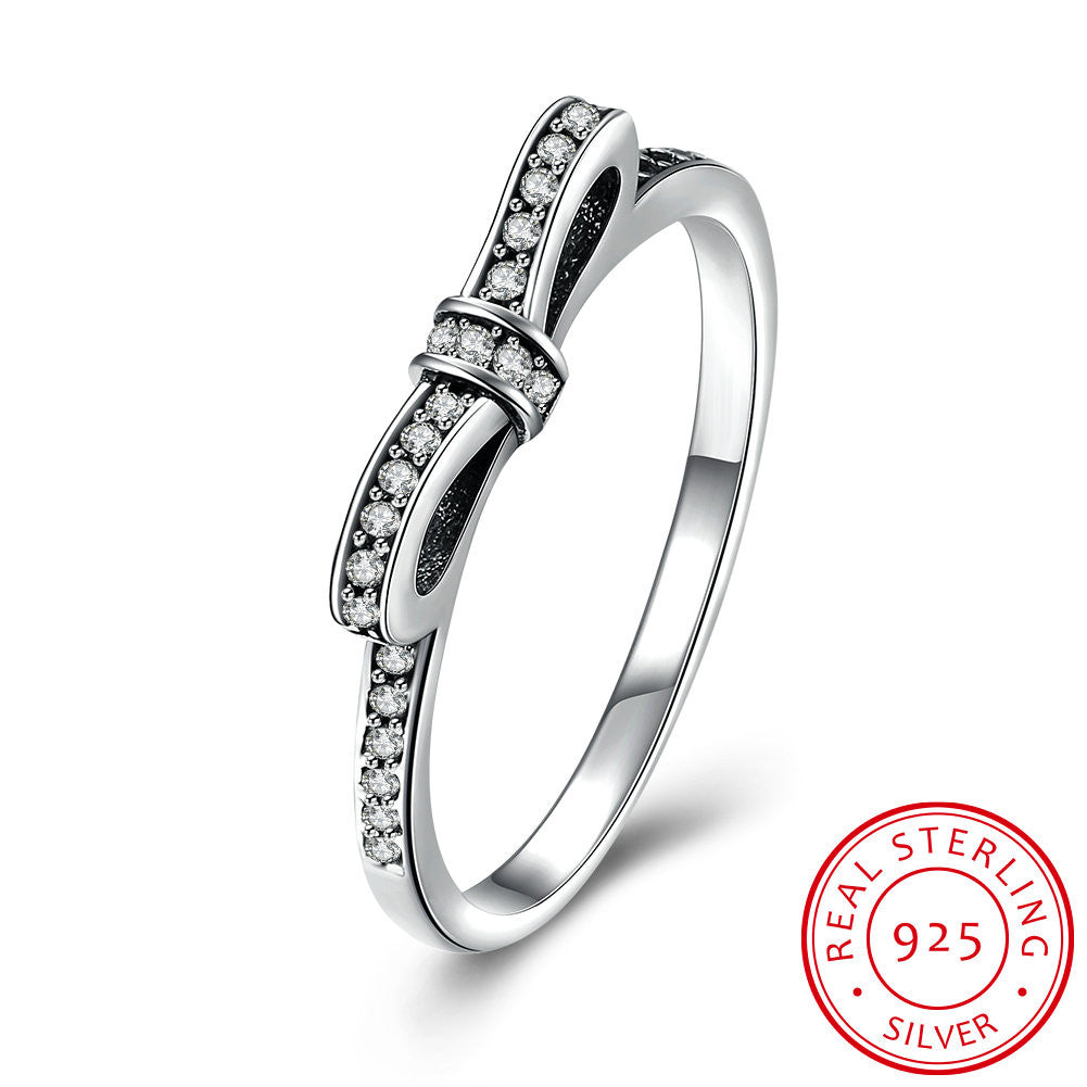 925 Sterling Silver Ring Bow-shaped diamond ring women's