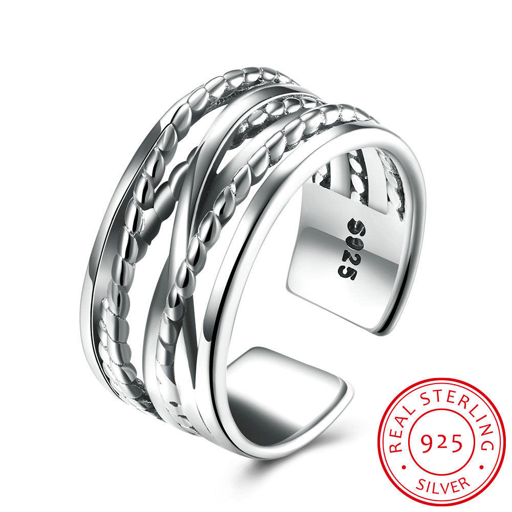 925 Sterling Silver Ring Open ring line ring women's