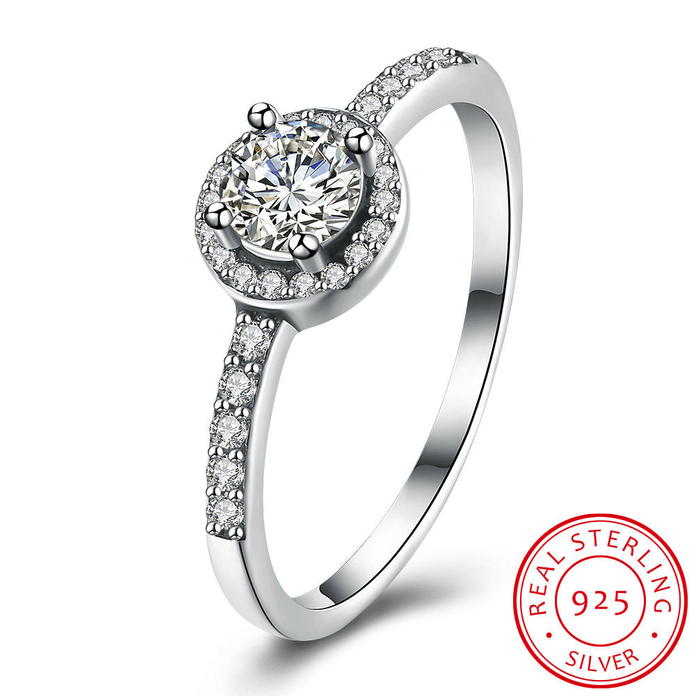 925 Sterling Silver Ring Women's Round diamond ring