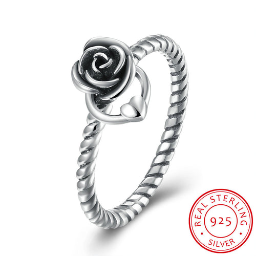 925 Sterling Silver Ring Rose heart-shaped ring women's