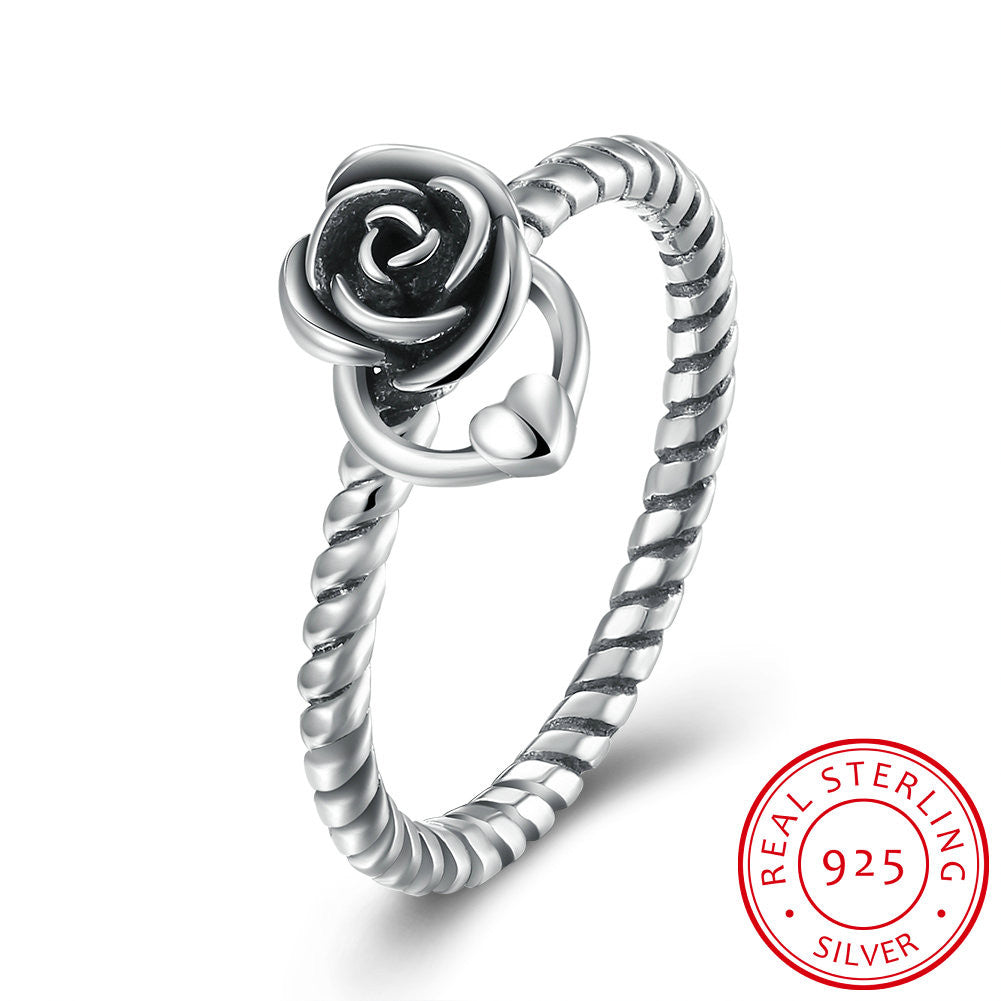 925 Sterling Silver Ring Rose heart-shaped ring women's