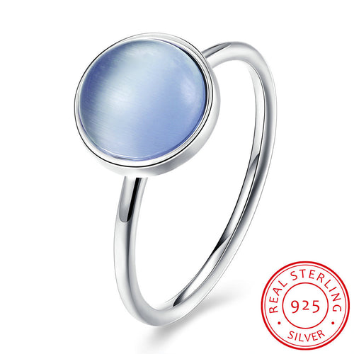 925 Sterling Silver Ring Women's Round blue diamond ring