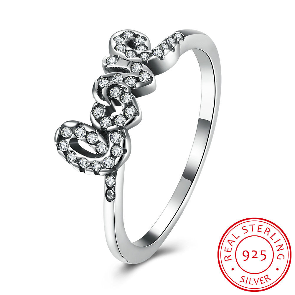 925 Sterling Silver Ring Women's Love diamond ring