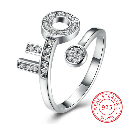 925 Sterling Silver Ring Women's Open ring key diamond ring