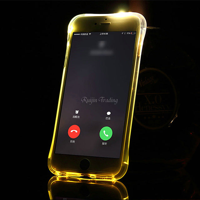 TPU Silicone Case For iPhone 5s SE 6 6s Plus Transparent Flash Light UP Tube Series Remind Glitter Incoming Call LED Blink Cover