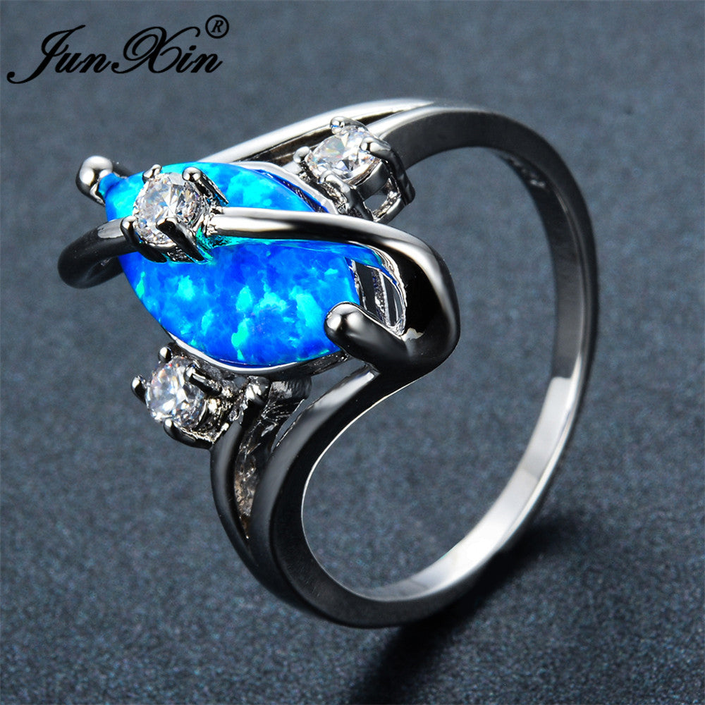 Blue/White Fire Opal Ring