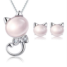 Pink Opal Cat Necklace and Earrings
