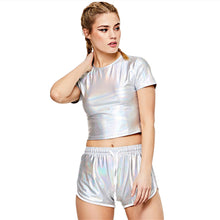 SweatyRocks Athleisure Silver Metallic Crop Top & Dolphin Hem Short Twopiece
