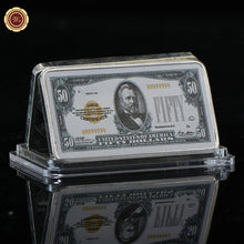 $50, $1, $2, $5, $10, $20, $100 Dollar Bill with Case 999. Silver Plated Copy Bar