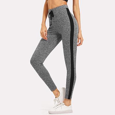 SweatyRocks Athleisure Contrast Panel Marled Knit Leggings