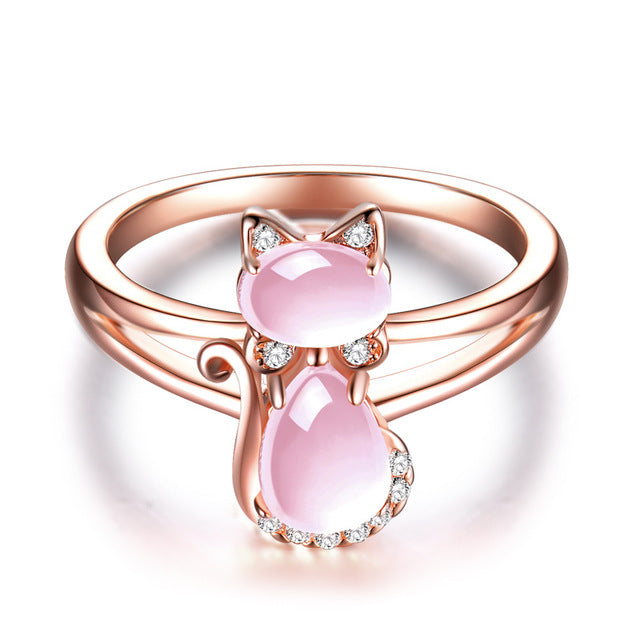 Rose Colored Opal Cat Ring