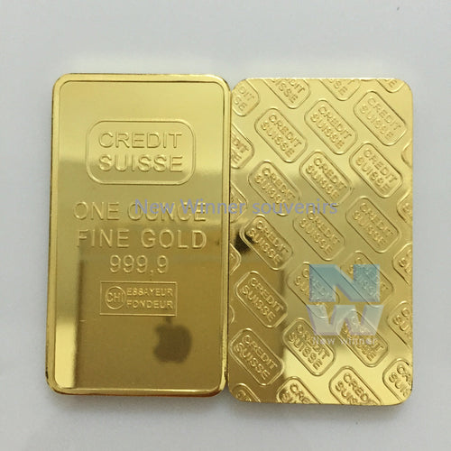 3 Bars of CREDIT SUISSE 1oz 24ct Pure Gold Plated Layered Bullion Bar