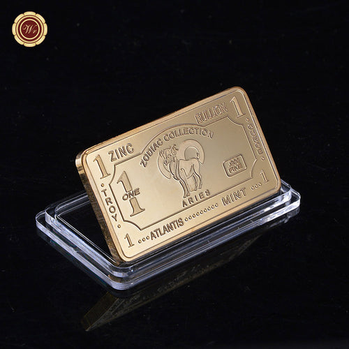 Zodiac Design .999 Fine Gold One Troy Ounce Gold Plated Bullion