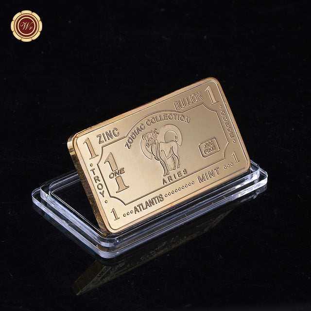 Zodiac Design .999 Fine Gold One Troy Ounce Gold Plated Bullion