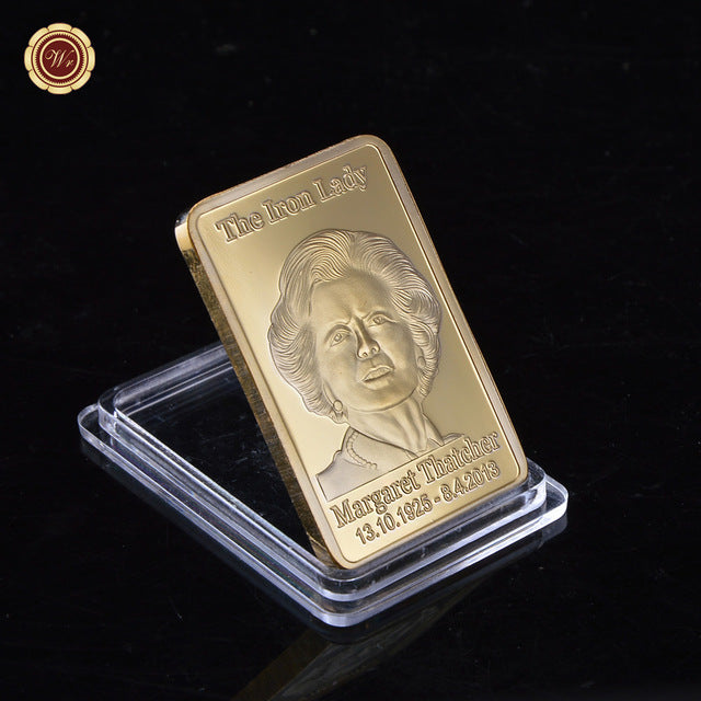 Margaret Thatcher .999 Fine Gold One Troy Ounce Gold Plated Bullion