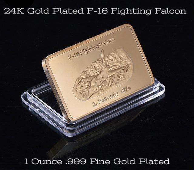 Commemorative F-16 Fighting Falcon 24K .999 Gold Clad Bar