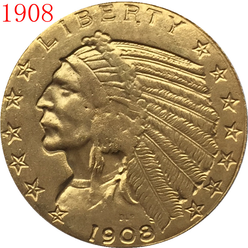 1908 $5 GOLD Indian Half Eagle Gold Plated Tribute