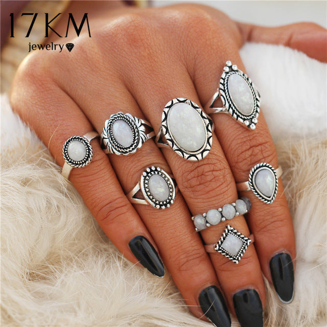 Opal Knuckle Rings 8 PCS/Set