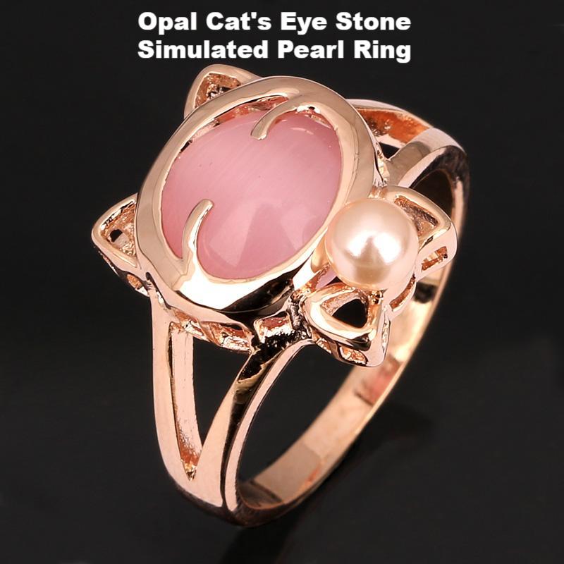 Opal Cat's Eye Stone Simulated Pearl Ring