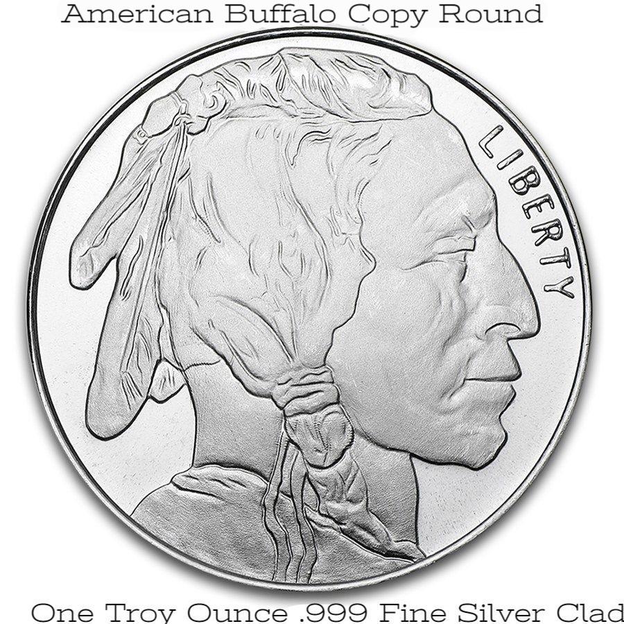 American Buffalo Copy Round One Troy Ounce .999 Fine Silver Clad....2pcs/lot